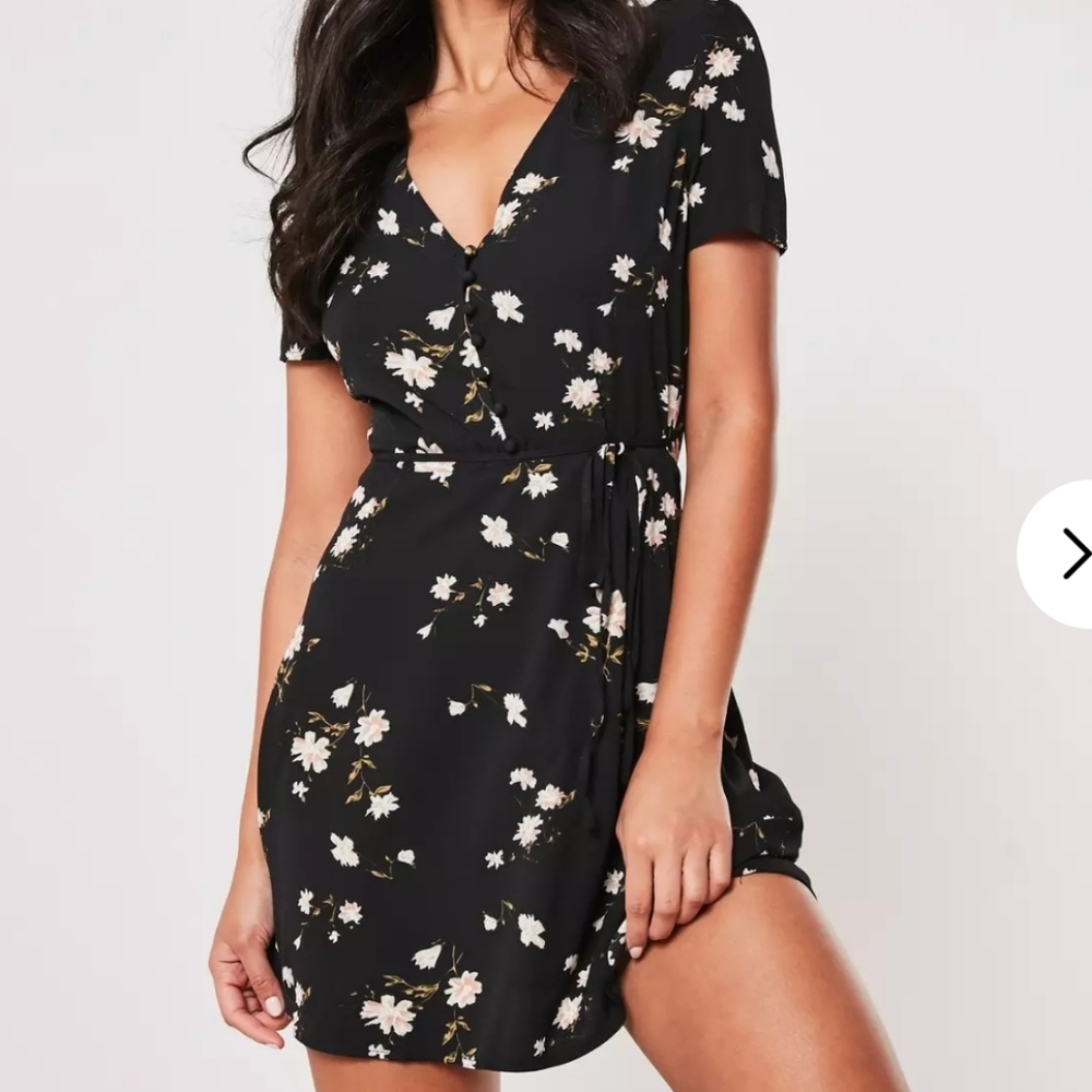 Missguided Black Floral Button Through Dress